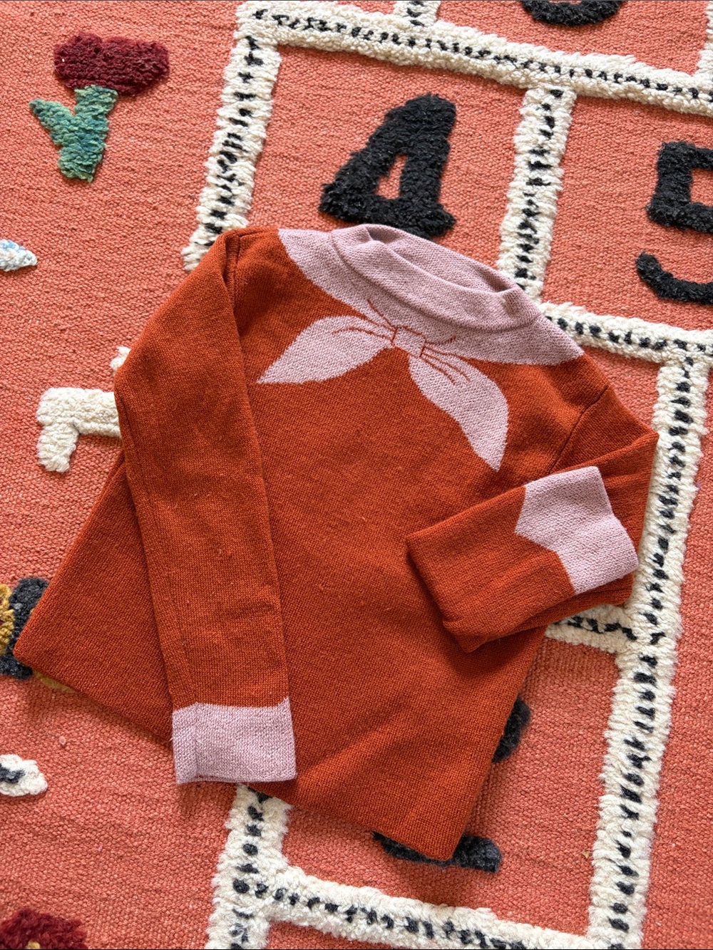 Misha And Puff Rust Orange Sweater with Pale Pink Collar & Cuffs